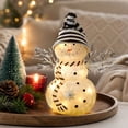 thumbnail image 5 of Ywbawe Lighted Glass Snowman Figurine Warm LED Glowing Statue with Knit Hat Scarf Battery Operated Christmas Tabletop Home Decoration, 4.13x8.26 Inch, 5 of 7