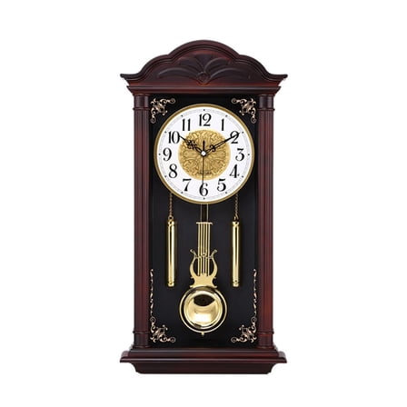 Traditional Chiming Pendulum Wall Clock,with Pendulum Battery Operated Silent Operation hree-dimensional Carving Fireplace Clock for Living Room Kitchen Office Shelf Décor