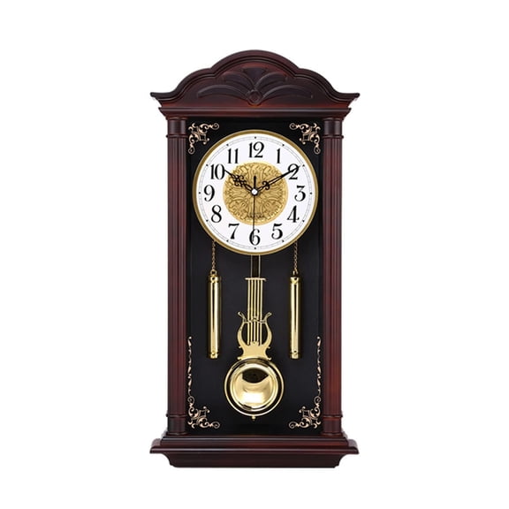 Traditional Chiming Pendulum Wall Clock,with Pendulum Battery Operated Silent Operation hree-dimensional Carving Fireplace Clock for Living Room Kitchen Office Shelf Décor