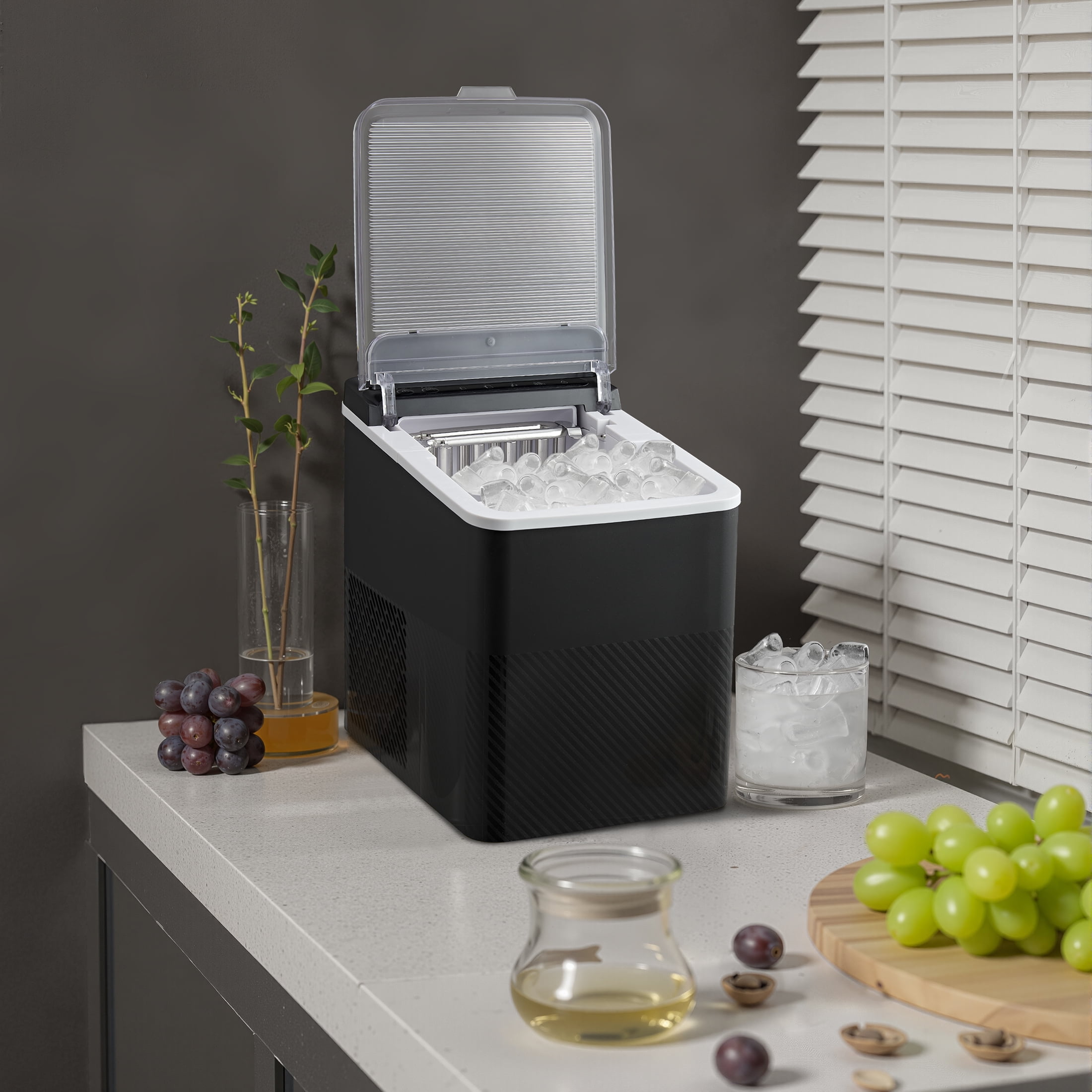 Mainstays Portable Countertop Ice Maker, 26 lbs Per Day, Compact Ice Machine with Quick Ice Cycles, No Plumbing Required, Black