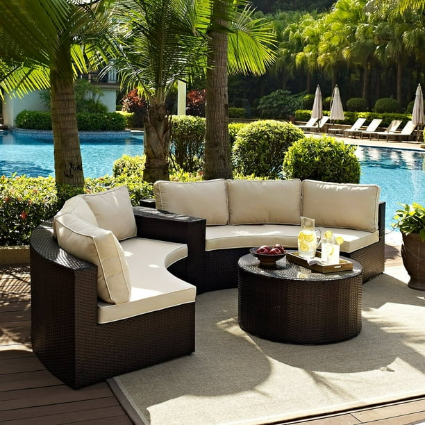 Crosley Catalina 4 Piece Outdoor Wicker Curved Conversation Set ...