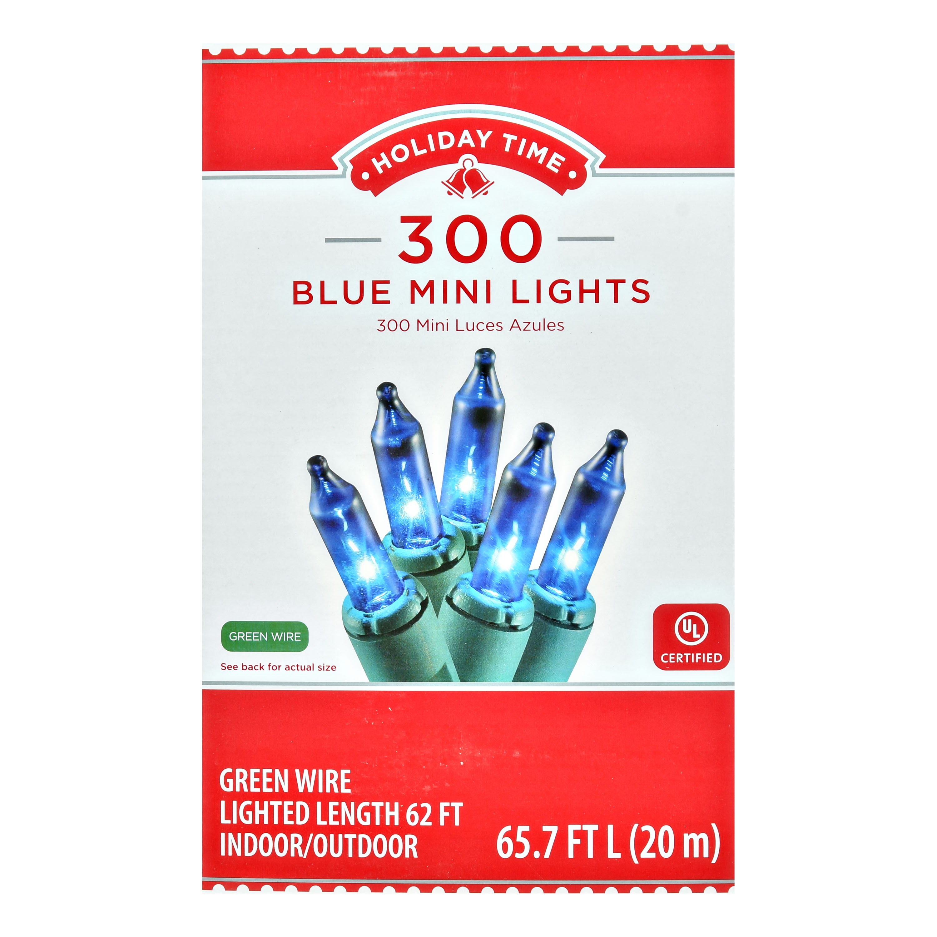Holiday Time Mini Christmas Lights, 65.7', Blue, 300 Count, Green Wire
