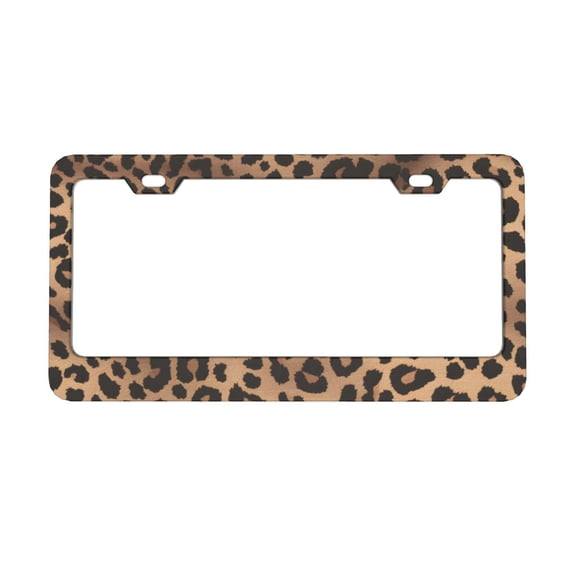 2piece License Plate Frame Metal Car Accessories License Plate Cover Fits Standard U.S. Vehicles 12.3x 6.3 Inches Leopard Skin Print Style Darkgreen1_4