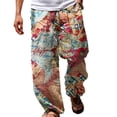 thumbnail image 2 of Mens Casual Baggy Harem Pants Elastic Waist Beach Loose Wide Leg Hippy Trousers, 2 of 11