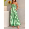 thumbnail image 5 of Komoo Striped Dress for Women Spaghetti Strap Tiered Ruffle Flowy A-Line Long Sundress with Pockets, 5 of 7