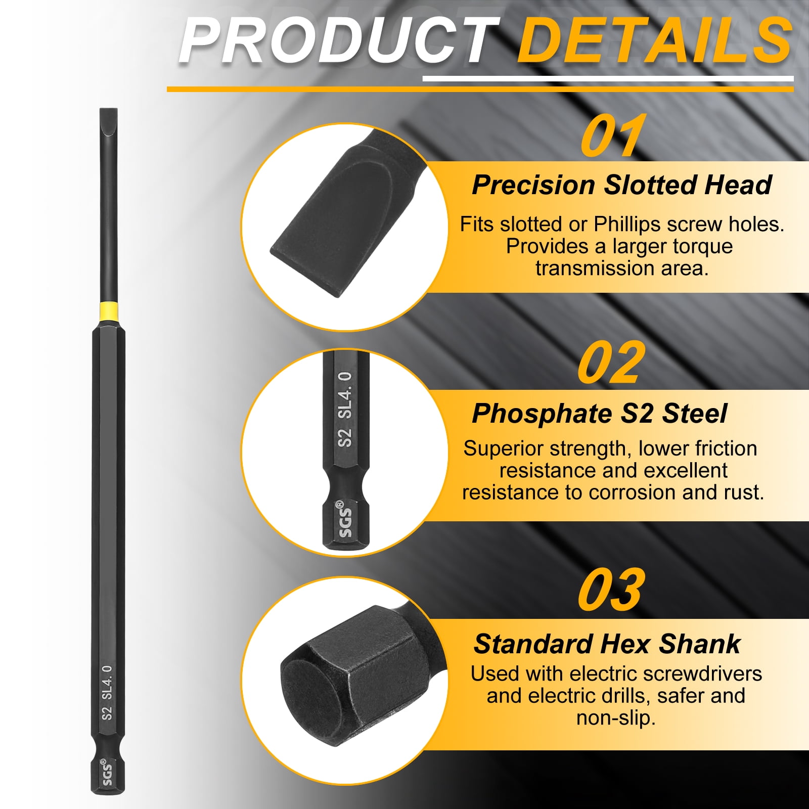Uxcell 10 Pcs SL4 Slotted Impact Screwdriver Bits 4mm Slotted Tip 1/4" Hex Shank 150mm (6") Long Magnetic Flat Head Screw Driver Drill Bits Phosphated S2 Steel for Electric Power Tool