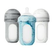 Boon NURSH Reusable Silicone Pouch Baby Bottles  Stage 2 Medium Flow  8oz  Marble (3pk)