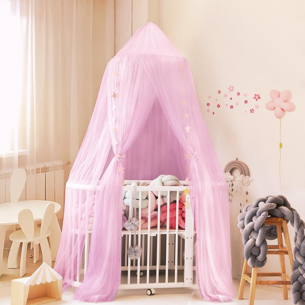 Kids Baby Bed Canopy Bedcover Mosquito Net Curtain Bedding Dome Tent w/ pom-pom 