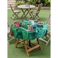 thumbnail image 4 of Outdoor Tablecloth with Umbrella Hole for Patio/Picnic/Party/Camping, Abstract Green Waterproof Table Cloth Round Cover Washable, Painting Buildings Geometric Color Block (Dia 60"), 4 of 8