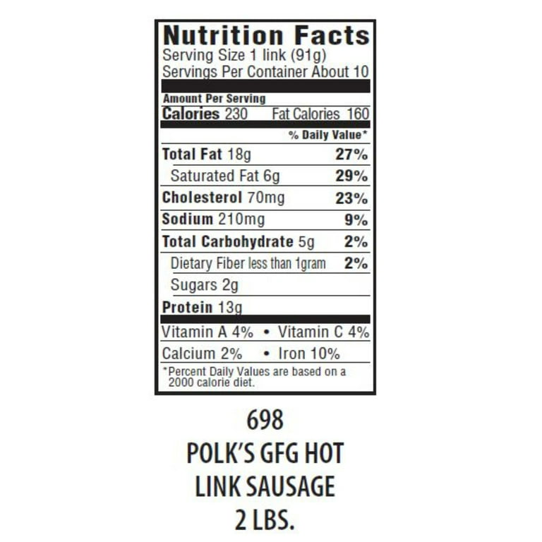 New York Style Sausage Louisiana Hot Links - 32 oz, Nutrition Information