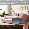 thumbnail image 3 of Full Size Teddy Fleece Daybed with Integrated Bluetooth Audio System, Modern Upholstered Sofa Platform Bed with Trundle and Storage Armrests, Multifunctional Bedroom Furniture, Easy to Assembly, Pink, 3 of 9