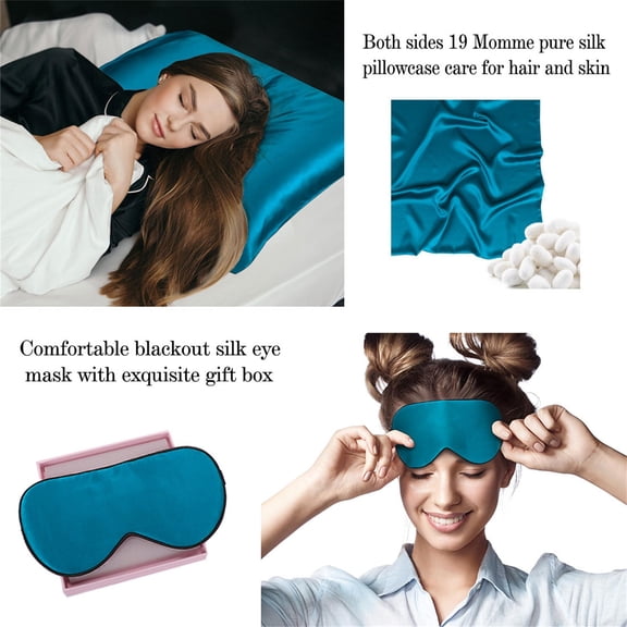 Silk Pillowcases Silk Eye Cover With Gift Box Queen Peacock Blue
