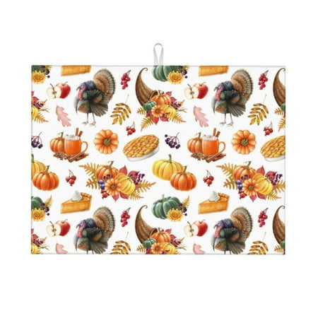 

Cauagu Dish Drying Mat 24*18 inch Absorbent Dish Drainer Kitchen Counter Dish Drying Pad for Countertops Sinks Draining Racks( Thanksgiving Turkeys 1)