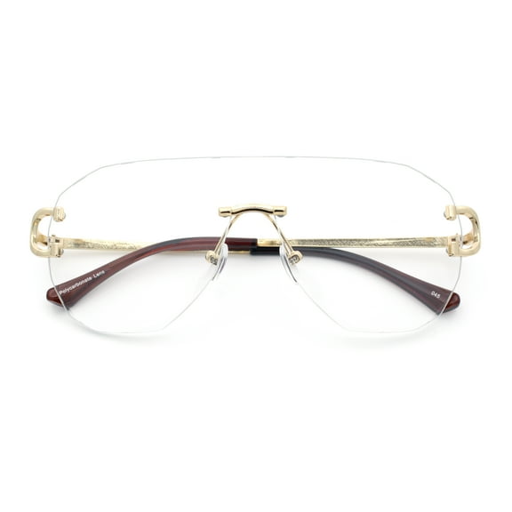 Oversize Luxury Hip Hop Gangster Swagger Rimless Racer Shield Eyeglasses [Light Gold]