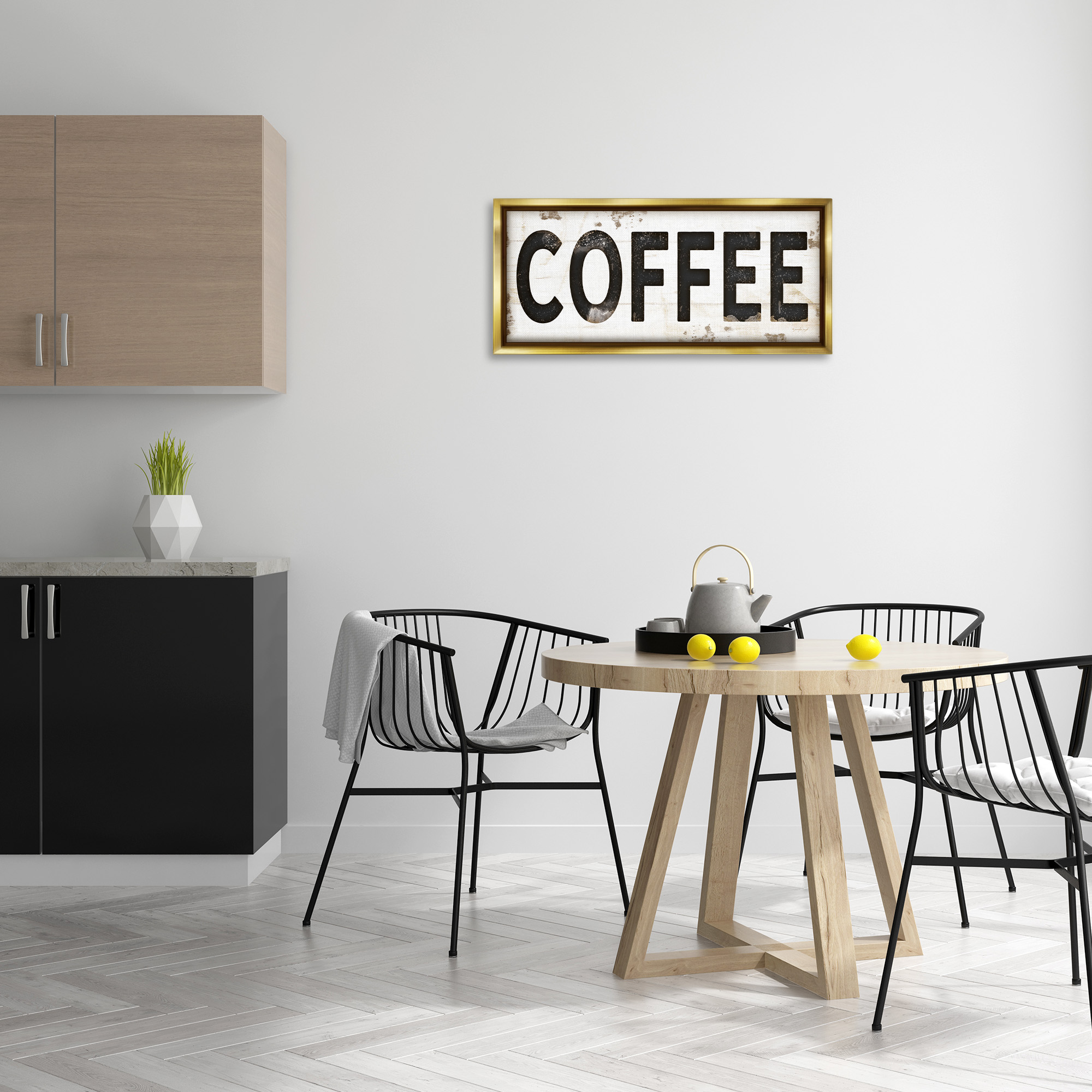Stupell Industries Coffee Typography Vintage Sign Food & Beverage Painting Gold Floater Framed Canvas Art Print Wall Art, 31 x 14