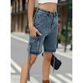 thumbnail image 5 of Women'S Y2K Baggy with Multi Pockets Bermuda Wide Leg Knee Length Long Jean Shorts Streetwear Jorts Blue S, 5 of 9