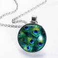 thumbnail image 2 of Peacock Feathers Elegant Glass Circular Pendant Necklace - Women's Jewelry, 2 of 5