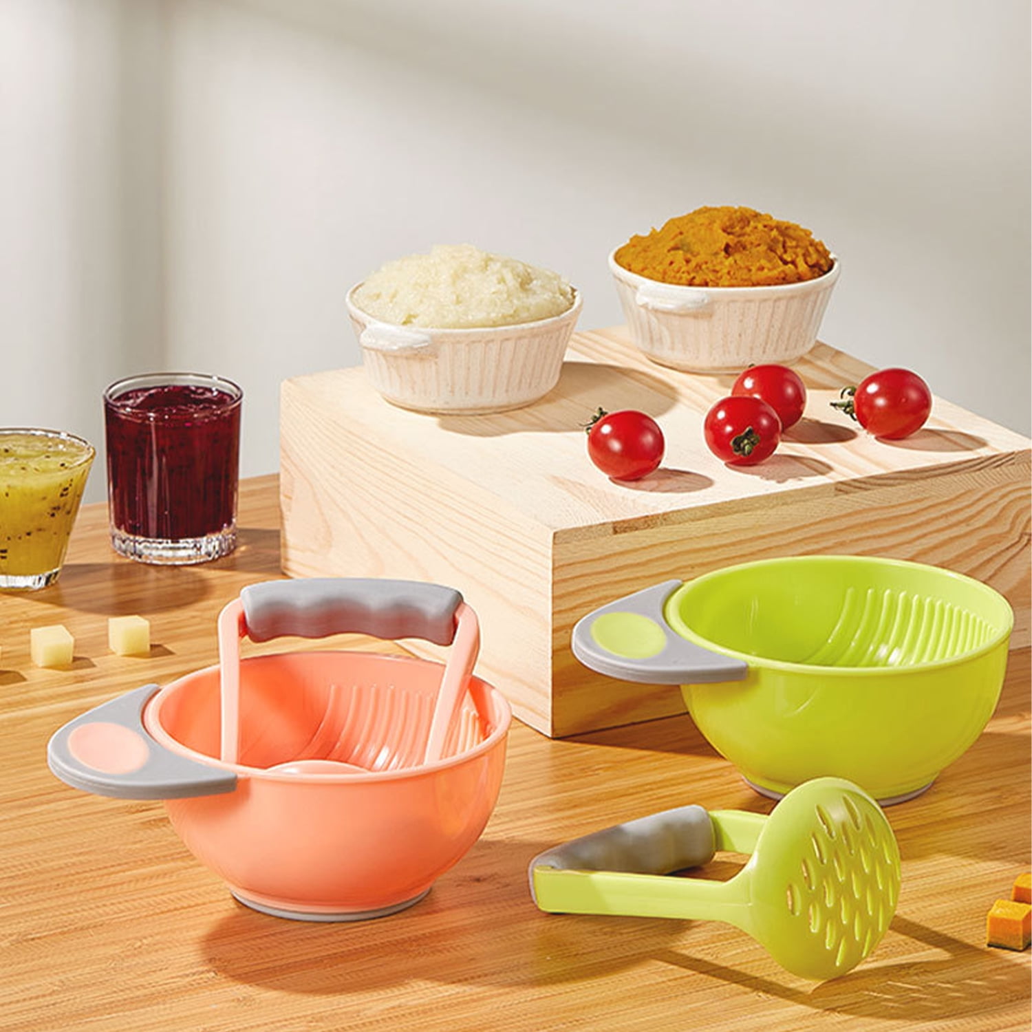 2 pcs Hand Masher for Baby Food Masher Bowl Potato Crusher Kitchen and Pestle Toddler Food Presser Homemade Food Bowls for Child  Food Citrus Juicer