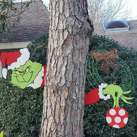 

EKOUSN Christmas Grinch Christmas Decorations Fence Peeker Ornaments Winter Yard Wall Signs Gift For Christmas Day Christmas Decor
