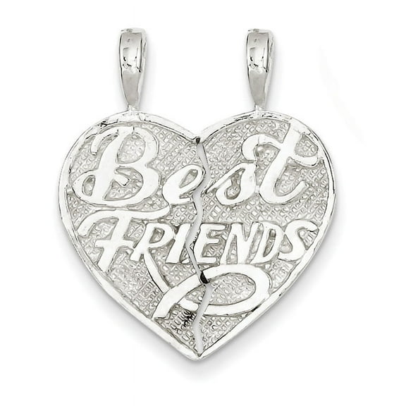 925 Sterling Silver Solid Polished Reversible Best Friend 2-Piece Break Apart Love Heart Charm 27x11mm Wide Pendant Neck