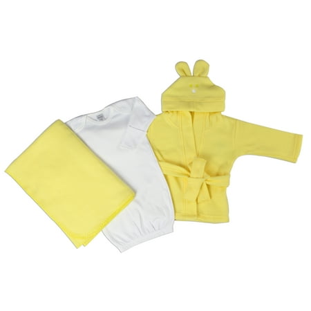 Bambini Neutral Gown, Robe & Blanket Baby Shower Layette Gift Set, 3pc (Baby Boys Or Baby Girls,