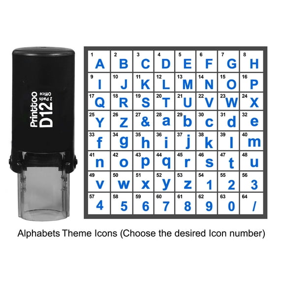 Printtoo Personalized Alphabet Number Theme Rubber Stamp Self Inking Stamper 12 mm-Blue