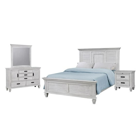 Pemberly Row 4-piece Eastern King Panel Wood Bedroom Set in Antique White