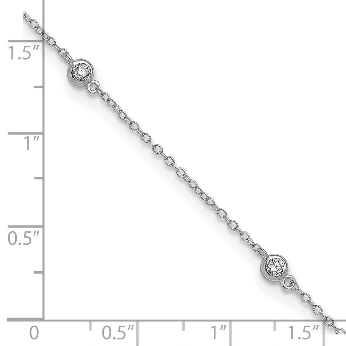 925 Sterling Silver Rhodium Plated Bezel Cubic Zirconia With 2inch Ext Anklet 9 Inch 3.6mm Wide Anklet for Women