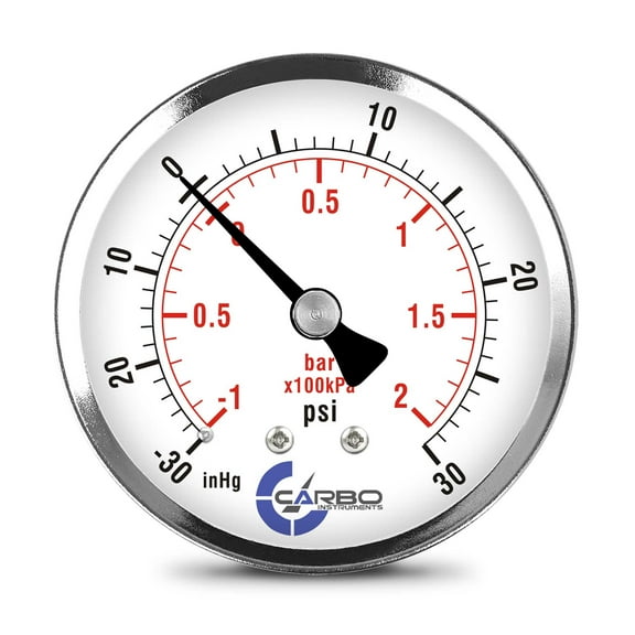 CARBO Instruments 2- 1/2" Pressure Gauge, Chrome Plated Steel Case, Dry, Compound Vacuum -30 Hg - 0 - 30 psi Back Mount 1/4" NPT