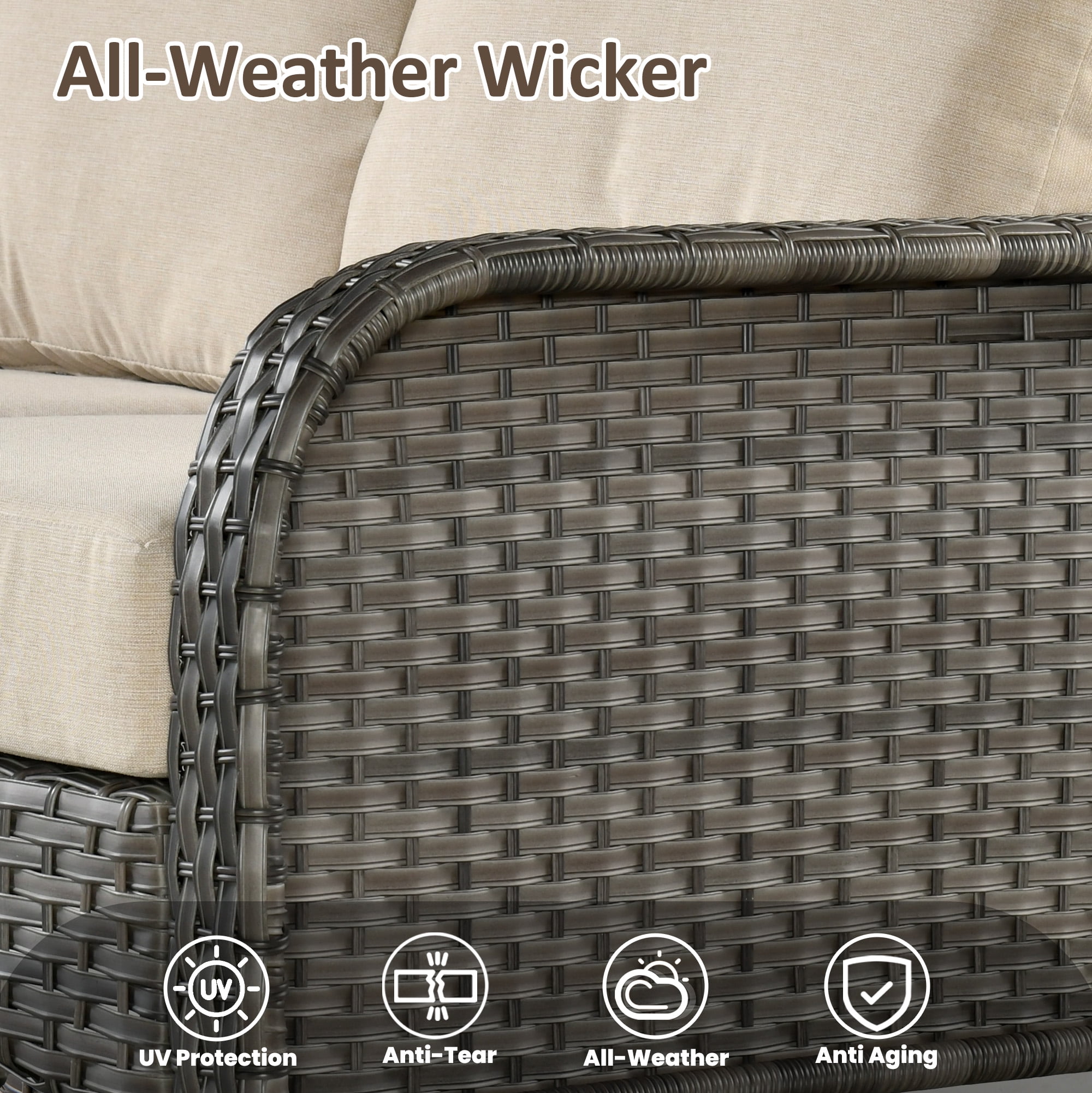 Toject Patio Furniture Set, 5 Pieces Outdoor Conversation Set with High Back Loveseat and Swivel Chairs, All Weather Wicker Outside Furniture for Porch, Balcony (Beige)