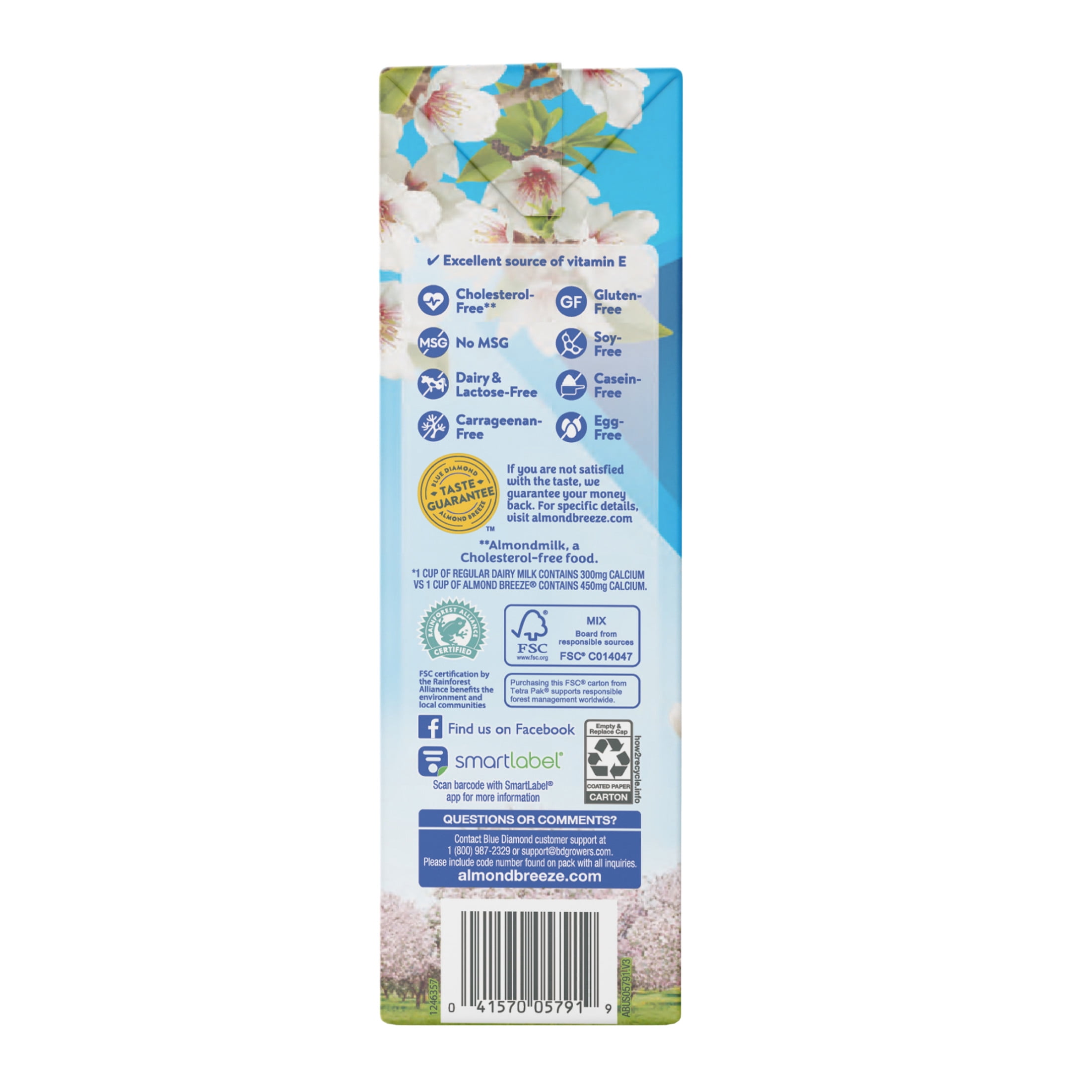 (2 pack) Almond Breeze Shelf-Stable Unsweetened Vanilla Almond Milk, 64 oz Can