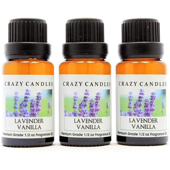 Crazy Candles Lavender Vanilla (Made in USA) 3 Bottles 1/2 FL Oz Each (15ml) Premium Grade Scented Fragrance Oil Made in USA