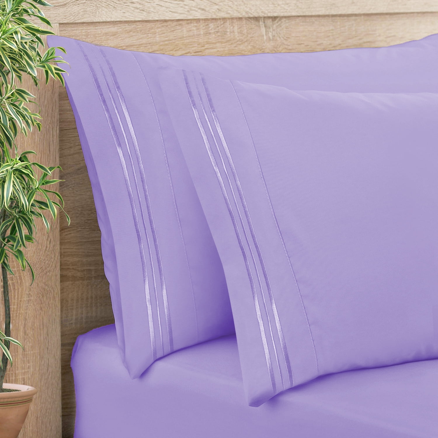 Clara Clark Pillow Cases Premier 1800 Microfiber Collection Pillow Case Set Of 2 Pieces, Standard Size, Lavender