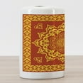 thumbnail image 3 of Mandala Ceramic Toothbrush Holder, Oriental Round and Square Pointy Mongol Traditional, Decorative Versatile Countertop for Bathroom, 4.5" X 2.7", Earth Yellow Vermillion, 3 of 4