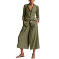 thumbnail image 2 of Womens Cotton Linen 2-Piece Business Suit Set Long Sleeve Single Button Blazer & Wide Leg Cropped Pants, 2 of 9