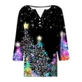thumbnail image 5 of SYMOID Womens Purple Christmas Top, 3/4 Sleeve Notched V-Neck with Christmas Tree Star Print, Stretch Relaxed Fit Festive Holiday Blouse,Size XL, 5 of 5