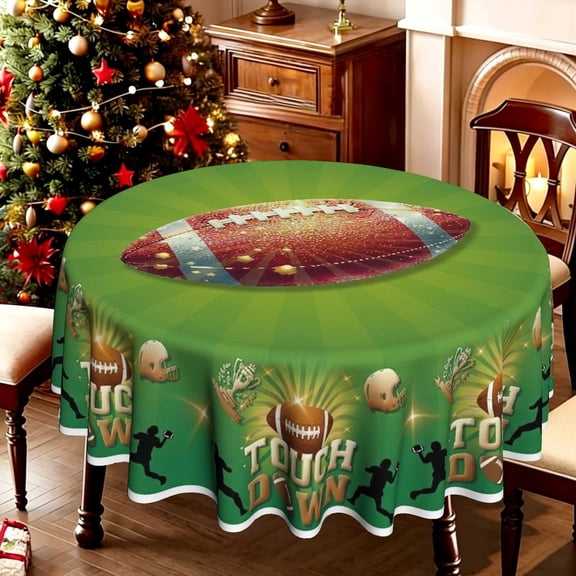 Game Day Graphic Round Tablecloth, 35/50/60/70 Inch Diameter, Polyester, Sports Theme Party Table Cover, Stadium Style Home Decoration