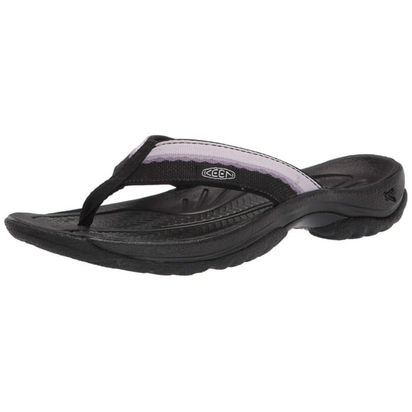 KEEN Women's Kona Flip Flop Beach Sport Sandal, Black/Thistle, 8