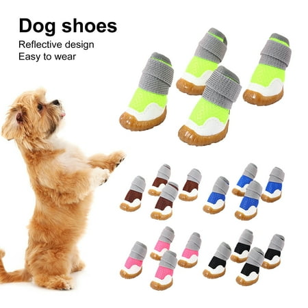 Eisoary 4Pcs Reflective Non-Slip Dog Shoes Stylish Paw Protection Fasterner Tape Fixing Non-slip Dog Boots Pet Accessories Pink S