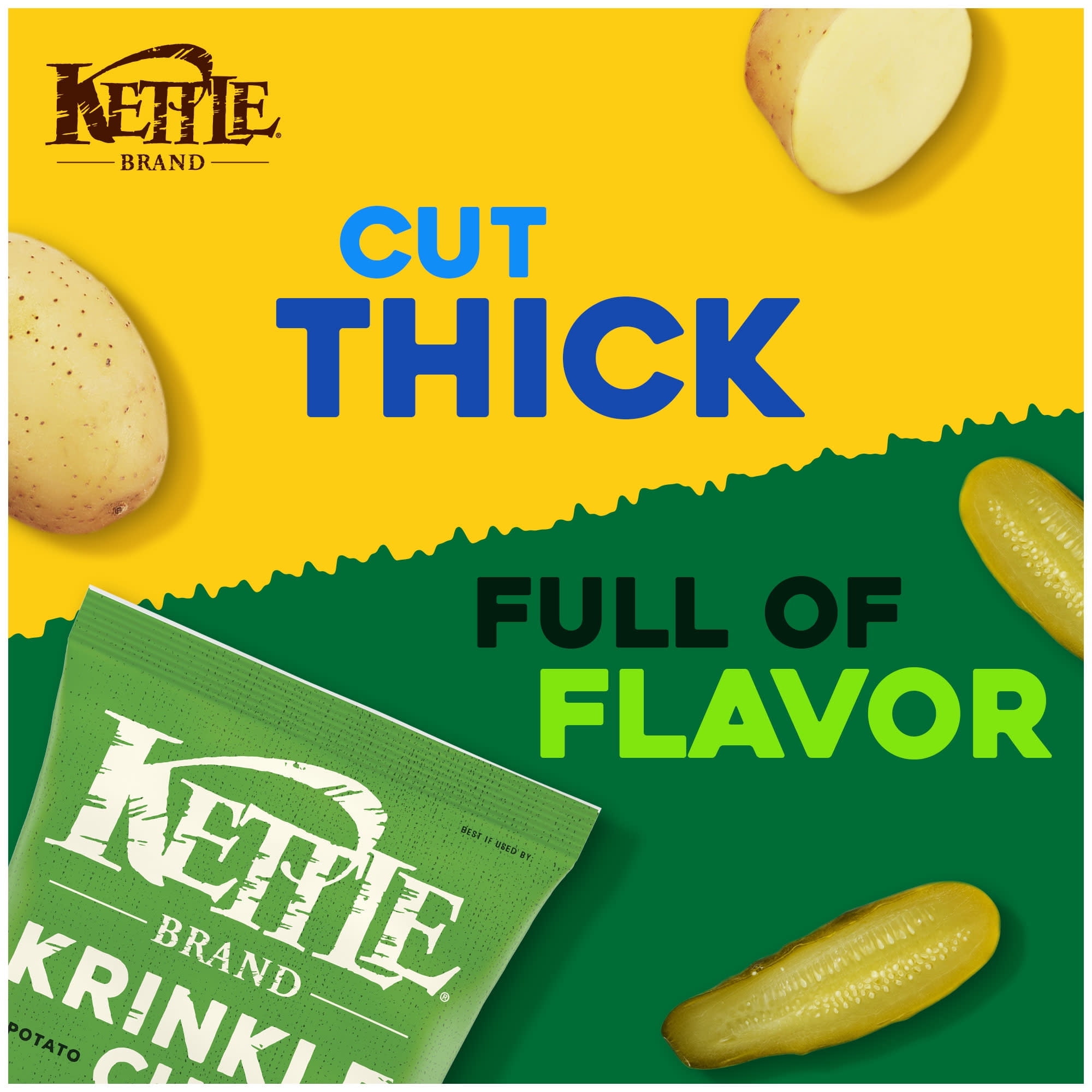 Kettle Brand Potato Chips, Krinkle Cut, Dill Pickle Kettle Chips, 7.5 oz