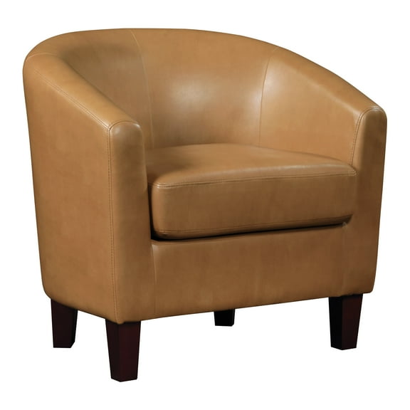 Ethan Tub Chair in Camel Faux Leather with Dark Espresso Wood Legs