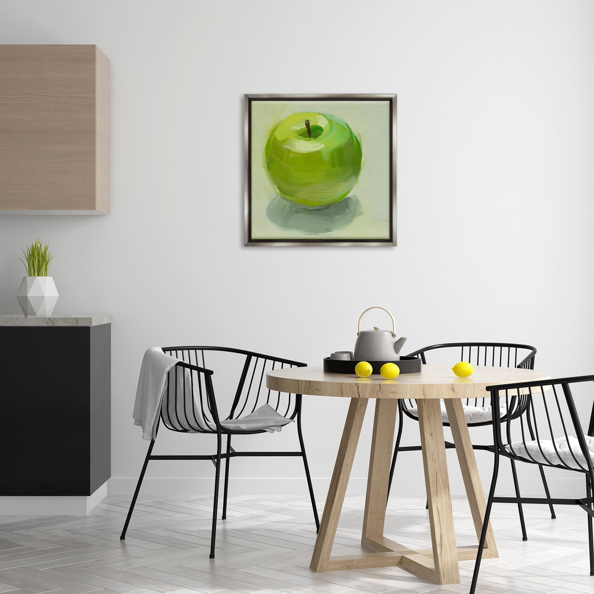 Stupell Industries Juicy Green Apple Food & Beverage Painting Gray Floater Framed Canvas Art Print Wall Art, 25 x 25