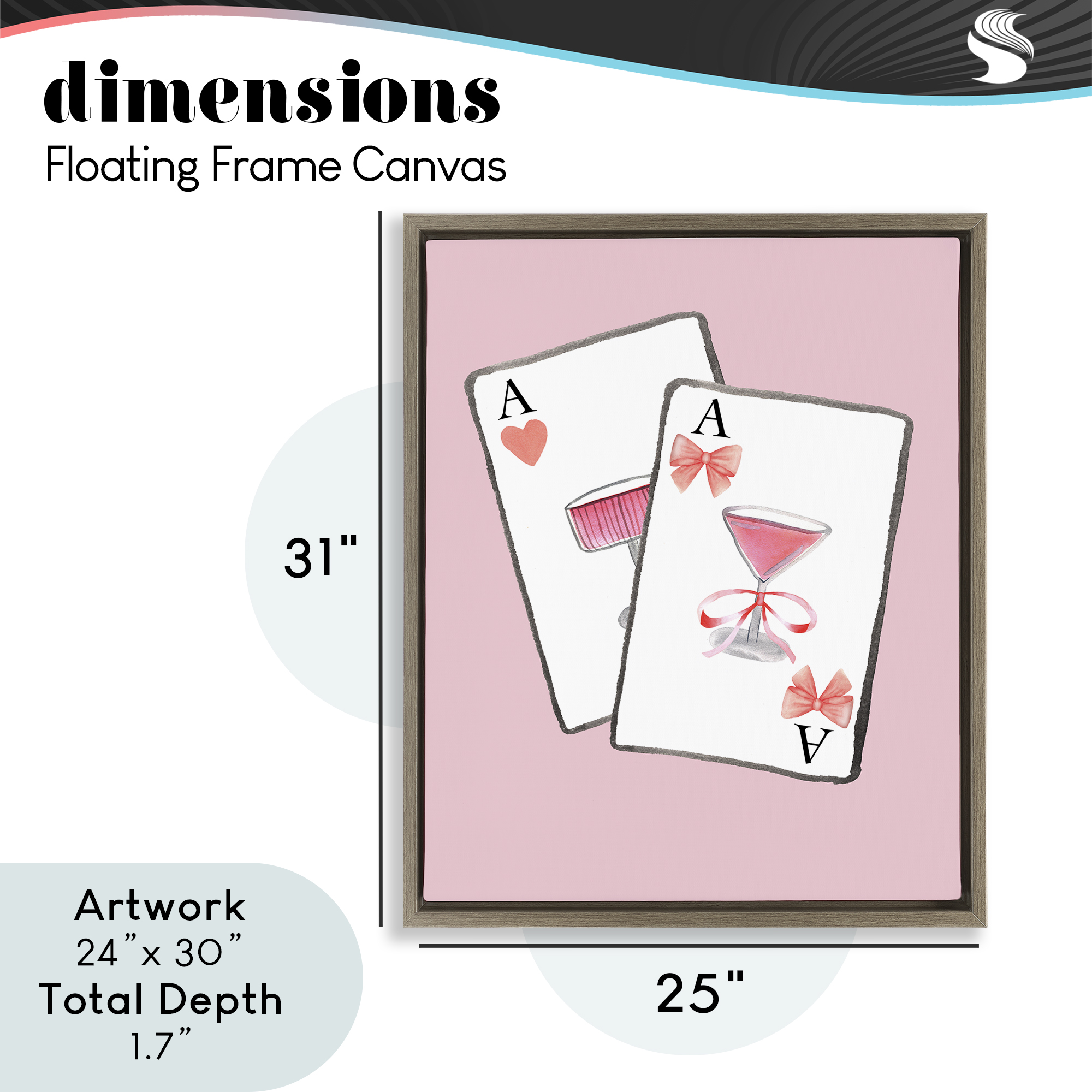 Cocktail Aces Cards Brown Framed Floater Canvas Wall Art, design by Nina Jacobs