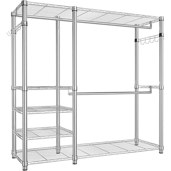 XH Portable Closet Wardrobe, Heavy Duty Clothing Clothes Rack with Adjustable Shelves for Hanging, Freestanding Garment Racks Loads 450LBS, Chrome