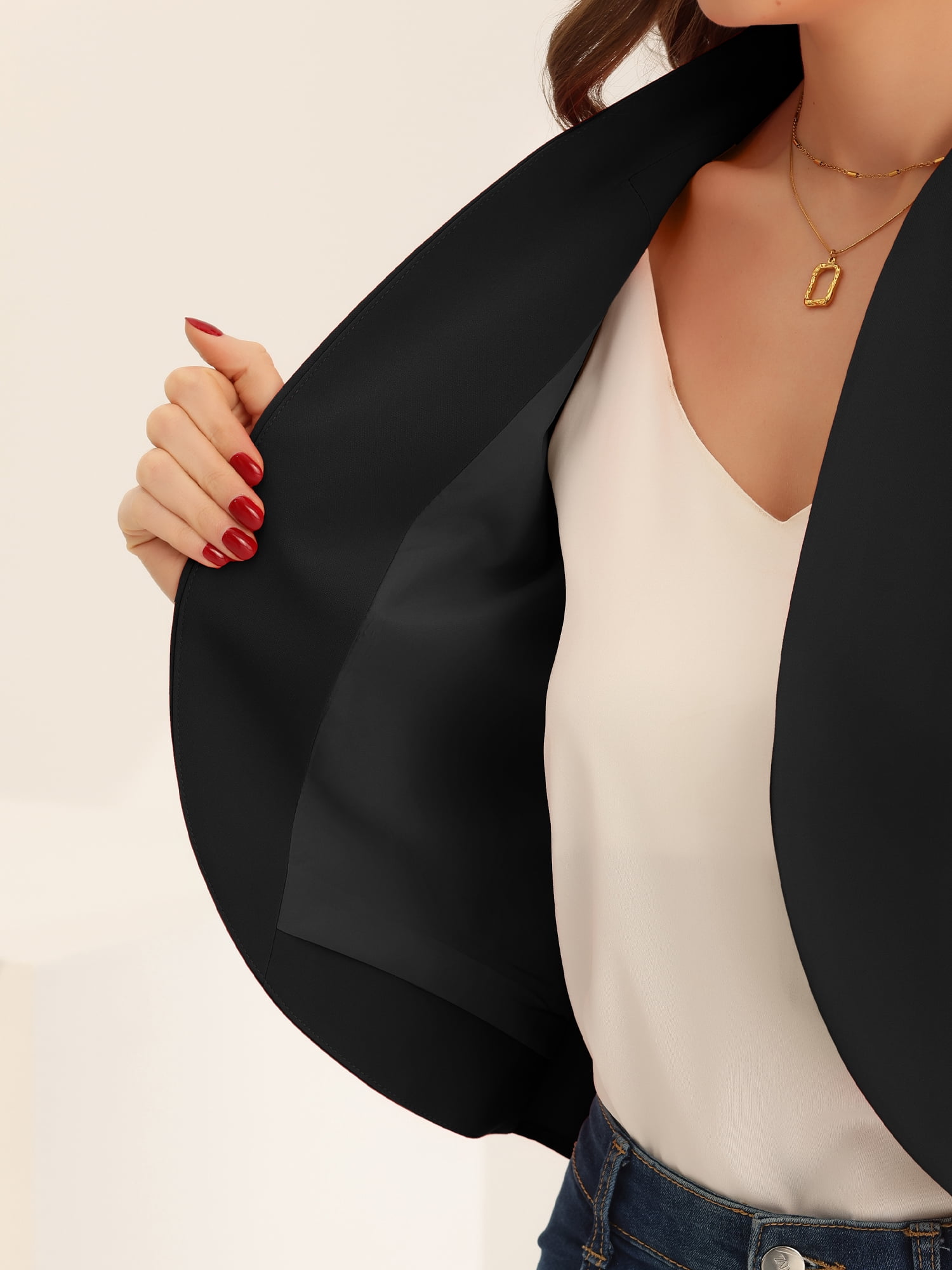 DARING DIVA Women's Business Blazer 3/4 Sleeve Collarless Cardigan XS Black