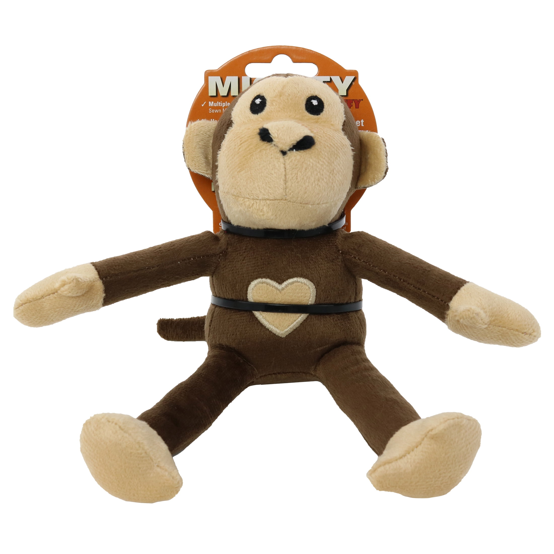 Mighty Jr Safari Monkey Brown Durable Plush Squeaky Dog Toy, 2 Pack