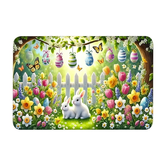 SLYNSHome Spring Happy-Easter Doormats Welcome,Non-Slip Entrance Front Door Mat Spring Decor