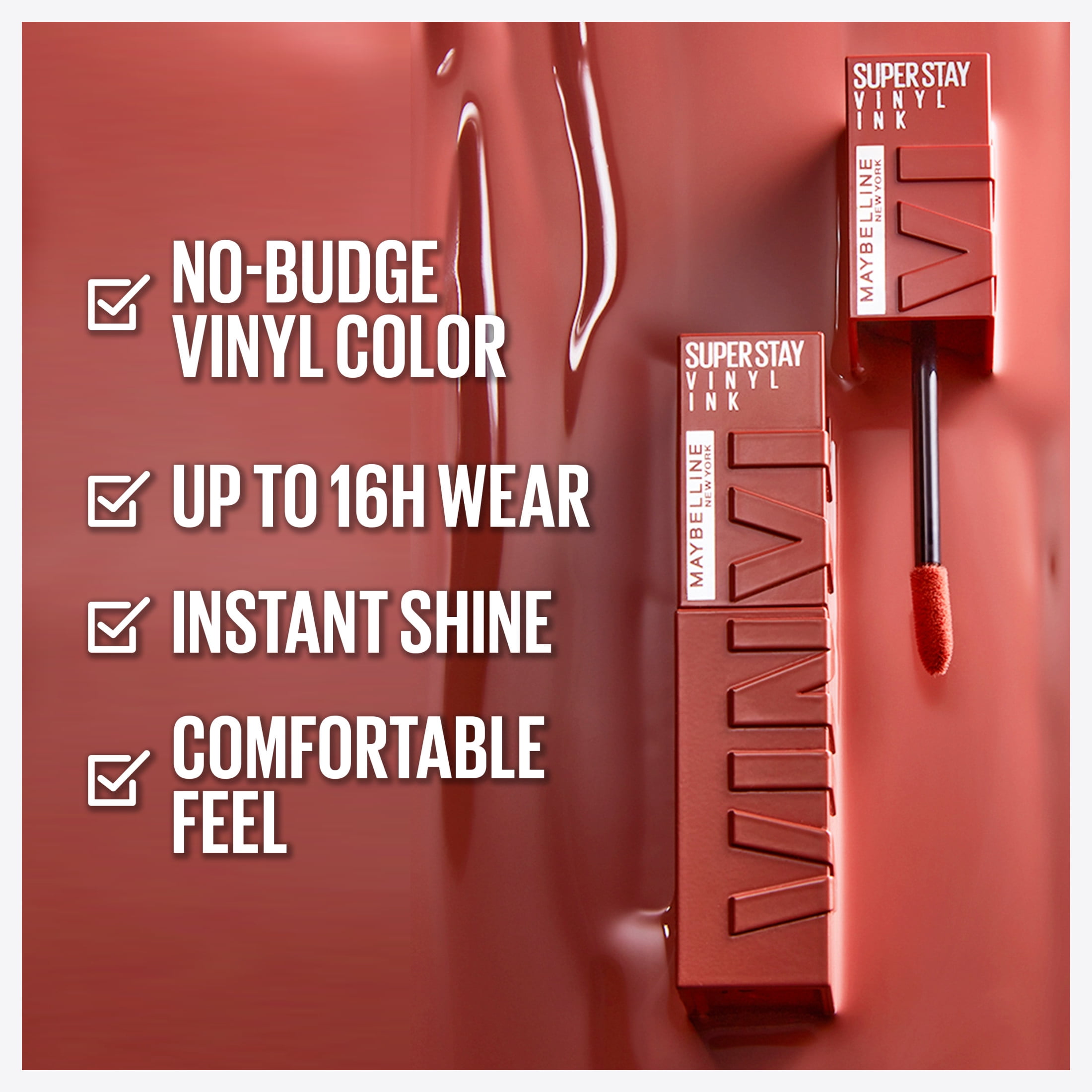 Rouge à lèvres liquide Super Stay Vinyl Ink de Maybelline New York longue tenue et sans bavures, couleur ultrapigmentée et brillance instantanée, fearless ,4.2 ml