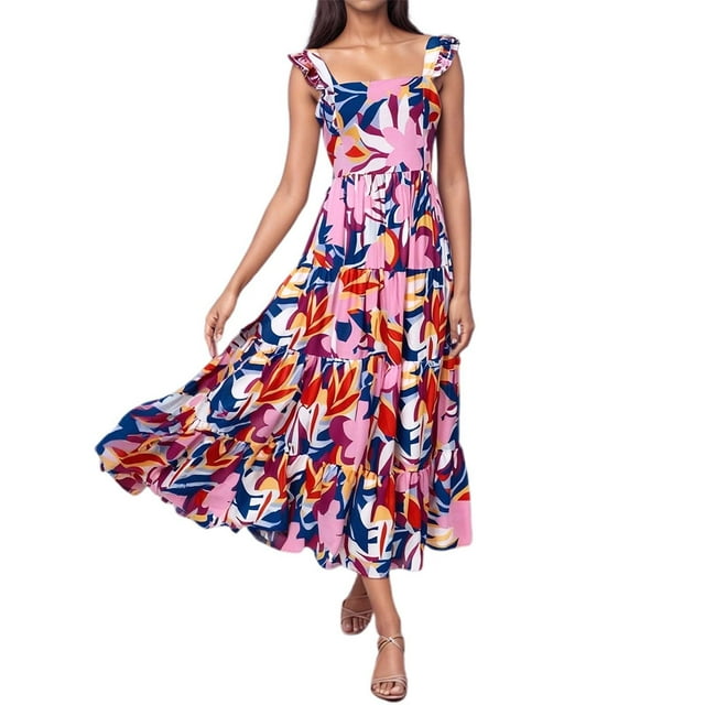 Icvfdpl Robe Florale pour Femmes, avec Imprimé Design Sorties Maison Printemps Mode Robes Femmes Été,m