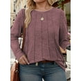 thumbnail image 4 of NISVIYA Plus Size Blouse for Women Fashion Crew Neck Long Sleeve Pleated Tunics Wine Red, 4 of 6